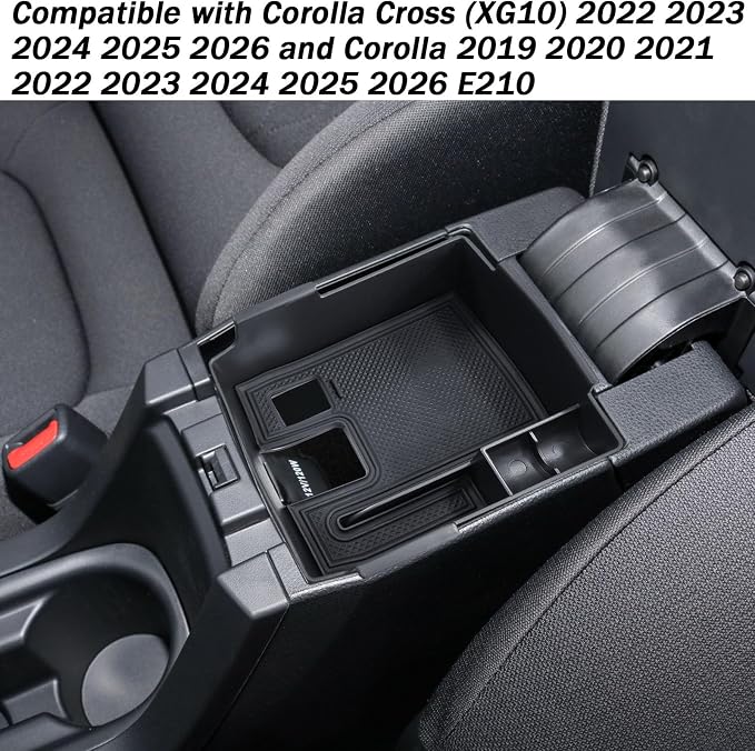 Center Console Organizer Compatible with Toyota Corolla Cross (XG10) 2022 2023 2024 2025 2026 and Corolla 2019-2026 E210, Maximize Space with Tray, Charging Port Coin Holder for Armrest Black