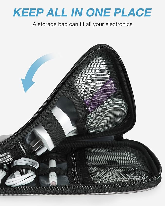 BAGSMART Large Electronics Travel Organizer Case, Tech Accessories Cord Storage Bag for Phone, Power Bank, SD Card, Cables, Grey