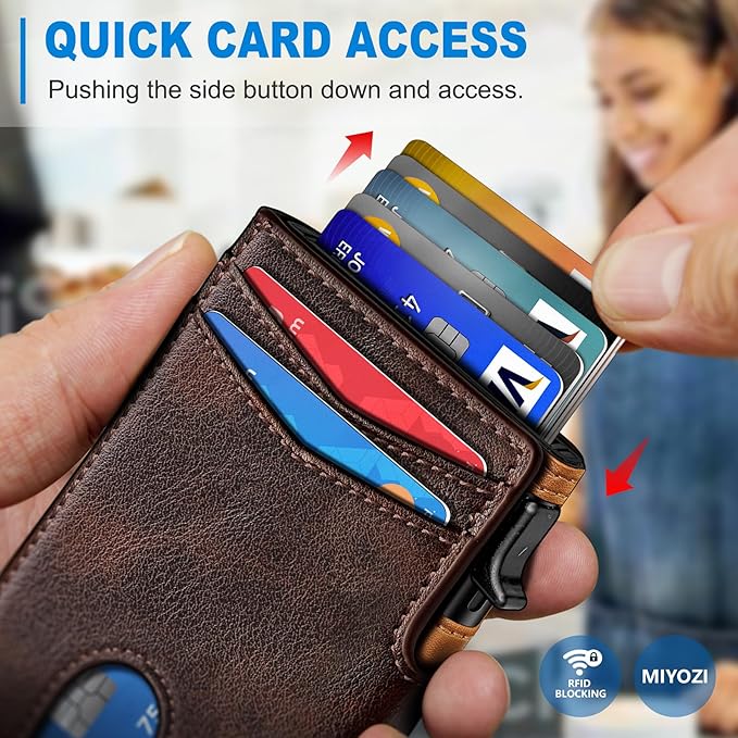 miyozi Wallet for Men with Money Clip Coins Pocket ID Window Gift Boxed,Slim Smart Front Pocket RFID Blocking Wallet Pop-up Card Holder in Magnetic Leather Flip 3.9"x 2.7"