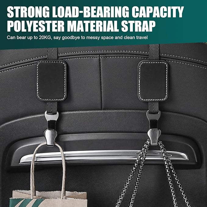 2 PCS Car Seat Headrest Hooks, Seat Back Suede Leather Hook, Auto Multifunctional Hook Hangers Storage Organizer Interior Accessories, Universal for Most Cars Models (Black)