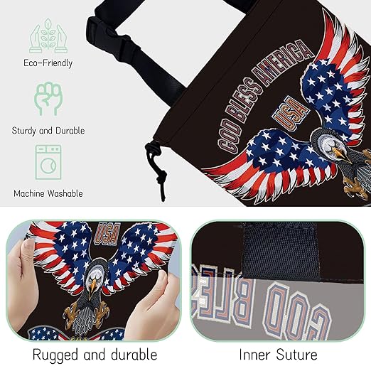 Bald Eagle Car Trash Bag,American Flag Hanging Drawstring Car Garbage Bag, Waterproof Canvas Car Back Seat Organizer with Adjustable Buckle, for Vehicles, SUVs, Camping, Road Trips