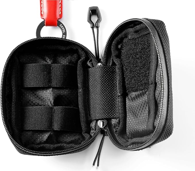 EDC Pouch,Nylon Pocket Organizer for 4.21" Folding Knife Sheath,Small Organizer Pouch Multitool Bags,GITD Drawstring and Titanium Keychain Accessories (patch not included)(Black)