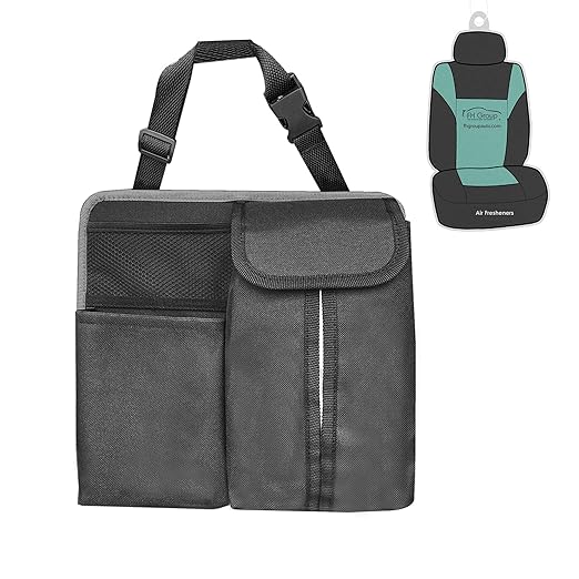 FH Group Hanging Car Organizer with Tissue Holder, GRAY Car Back Seat Organizer,E-Z Travel Organizer,Toys Car Storage Organizer, Kids Travel Storage for Baby Wipes, Food Holder Organizer