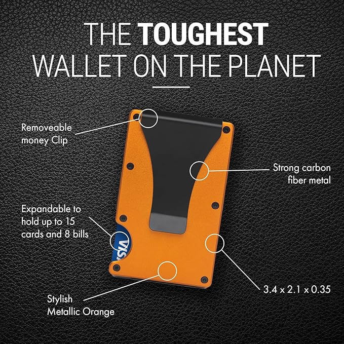 Slim Wallet for Men,RFID Blocking Minimalist Metal Wallet, Money Clip/Cash Holder, Front Pocket Aluminum Credit Card Holder, Ideal Gift for Men,Matte Orange