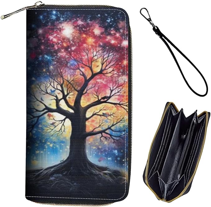 Bxgolkgd Womens Wallet, RFID Blocking Leather Wallet,Large Capacity Wallet Credit Card Holder PU Leather Ladies Clutch with Zipper Coin Pocket - Life Tree