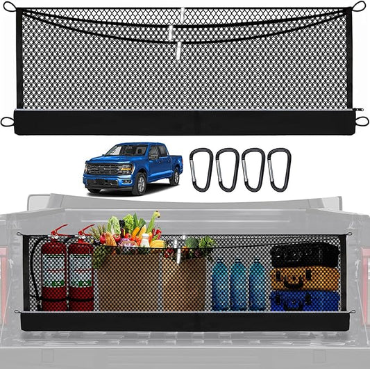 3-Layer Cargo Net for Ford F150/F-250/F-350/F-450 2015-2026, Zoned Storage Truck Bed Net with Foldable Zippered Bottom Bag, Heavy-Duty Cargo Organizer Netting for Camping, Trips & Everyday Use