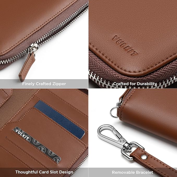 VULKIT Leather Passport Holder Family Travel Document Organizer with RFID Blocking Travel Wallet Slim Dual Slots SIM Card and Multiple Card Holders for Men and Women (Espresso)