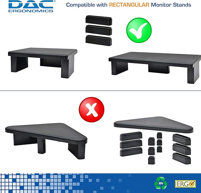 DAC Stax Leg Block Kit for Height-Adjustable Rectangular Monitor Stand, 3-Piece, Raise Monitor Riser by 1-1/4"