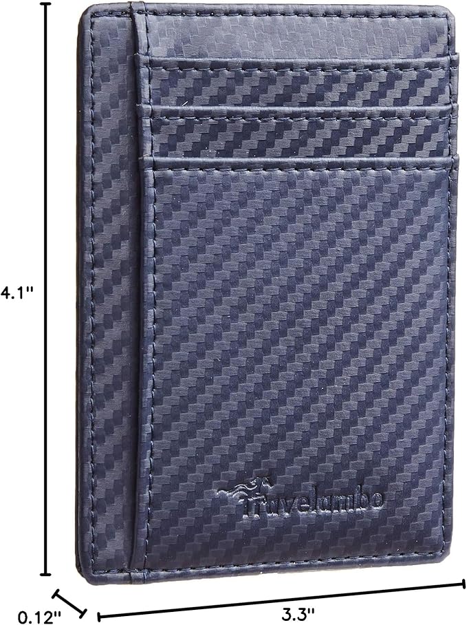 Travelambo Front Pocket Minimalist Leather Slim Wallet RFID Blocking Carbon Fiber Texture