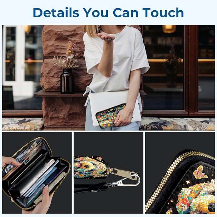 Wristlet Wallet for Women, RFID Blocking Phone Wallet, Large Capacity Zip Around Clutch, Fits iPhone 15 Pro Max, Travel Organizer Purse
