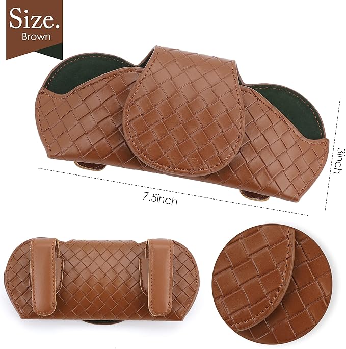KINIVA Sunglasses Holder for Car Visor Leather Glasses Case with Clips for Car Visor Automotive Interior Visor Accessories Apply to All Car Models (09 Brown)