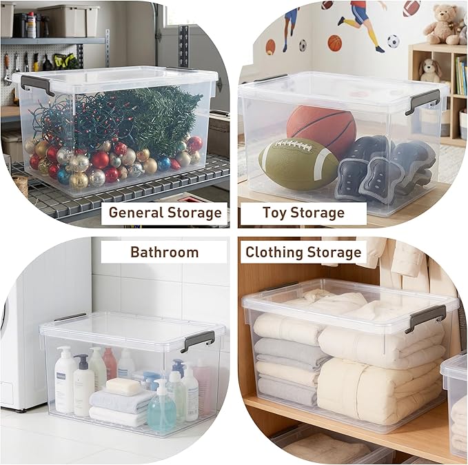 Citylife 48 QT 6 Packs Plastic Storage Bins with Lids and Secure Latching Buckles Clear Stackable Storage Containers for Organizing Durable Storage Box