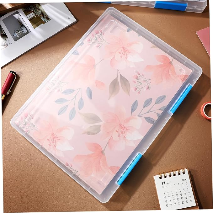 4pcs Transparent File Organizer Box with Lid Clear Desktop Storage Case for Documents Papers and Receipts Stackable for Office and School Use