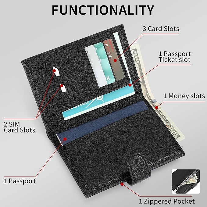 Passport Holder Wallet for Women,RFID Blocking Zippered Coins Pocket and Cash Slot Slim Compact Travel Wallet Passport Cover Case