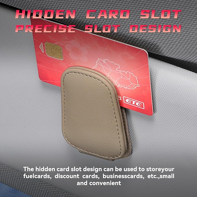 2PCS Sunglasses Holders for Car Sun Visor, Leather Eyeglasses Hanger Mounter, Magnetic Glasses Holder and Ticket Card Clip, Universal Auto Interior Accessories (Beige, 1PCS)