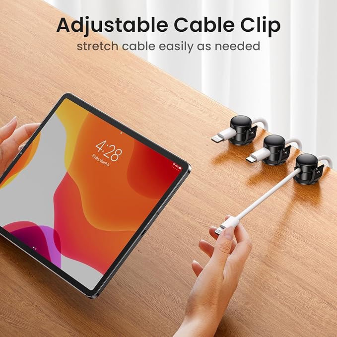 Cable Clips, 8 Pack Cord Organizer [Cable Smooth Adjustable] Adhesive Cable Management Wire Organizers for Cords, Phone USB Charger Cable Holder for Home Office Car Wall Desktop Nightstand