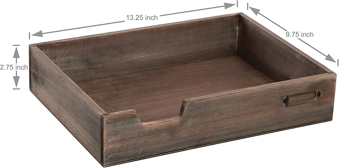 MyGift Set of 2 Vintage Distressed Finish Brown Wood Stackable Office Desktop Document Letter Paper Tray