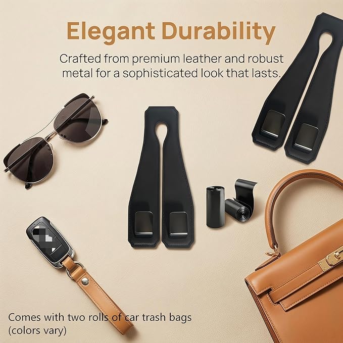 Vidonio Upgrade Leather Seat Back Double Hooks & Mobile Phone Holder - Car Organizer Purse Hook, Universal Hidden Multifunctional (Black, 2pcs)