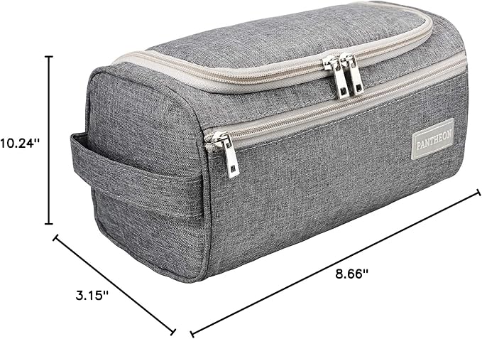 Pantheon Travel Toiletry Bag for Men and Women, Travel bag for Toiletries, Valentines Day Gifts for Men, Travel Bathroom Bag, Mens Travel Bag Hanging Toiletry Organizer Toiletry Kit (Gray)