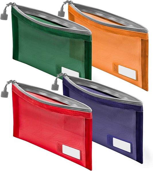 Set & Done Small Mesh Zipper Pouches – Nylon Cosmetic Bags for Travel, Purse Organizer Insert, Toiletry & Makeup Bag Set, Multiple Sizes & Colors with Personalization Tab