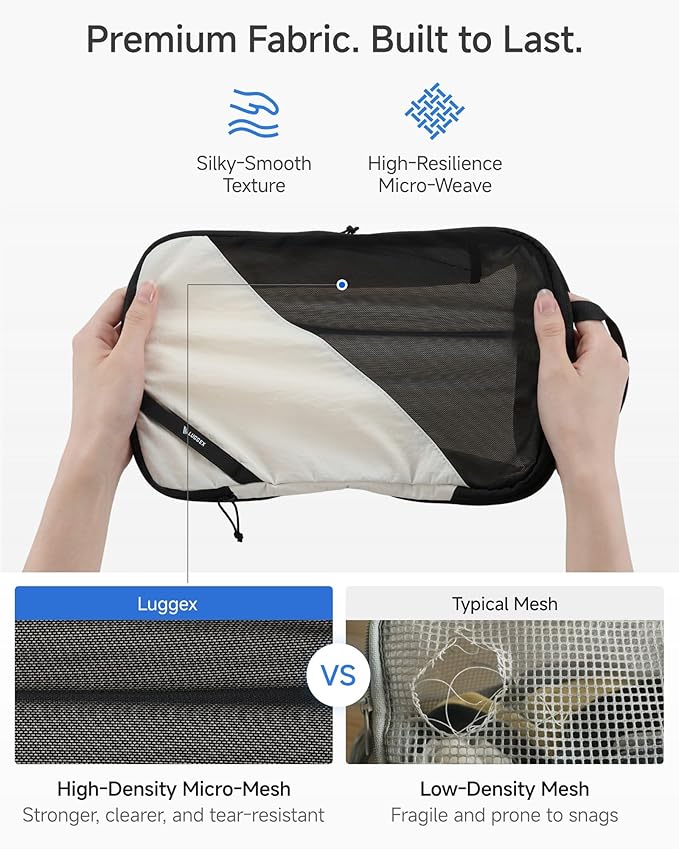 LUGGEX Compression Packing Cubes for Travel, 4 Set Lightweight Luggage Organizer Bags with Shoe Bag, Space Saving Suitcase Packing Cubes for Carry-On (POX01, Beige)