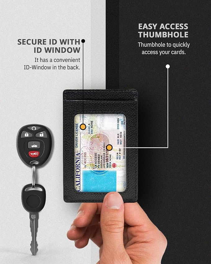 Access Denied Slim Minimalist Wallets For Men & Women - Leather Front Pocket Thin Mens Wallet RFID Credit Card Holder Gifts For Men
