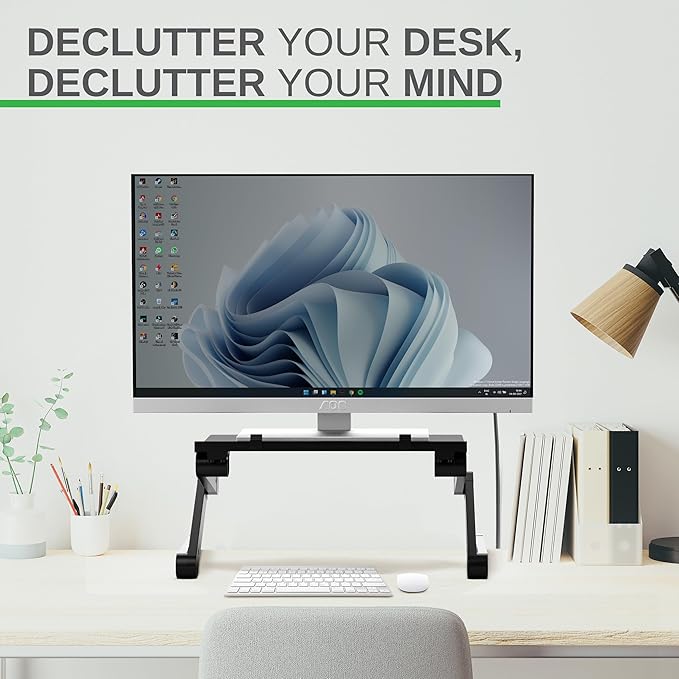 WorkEZ Monitor Stand, Single Mount Height Adjustable Monitor Riser for Desk, Ergonomic Desktop Computer Stand