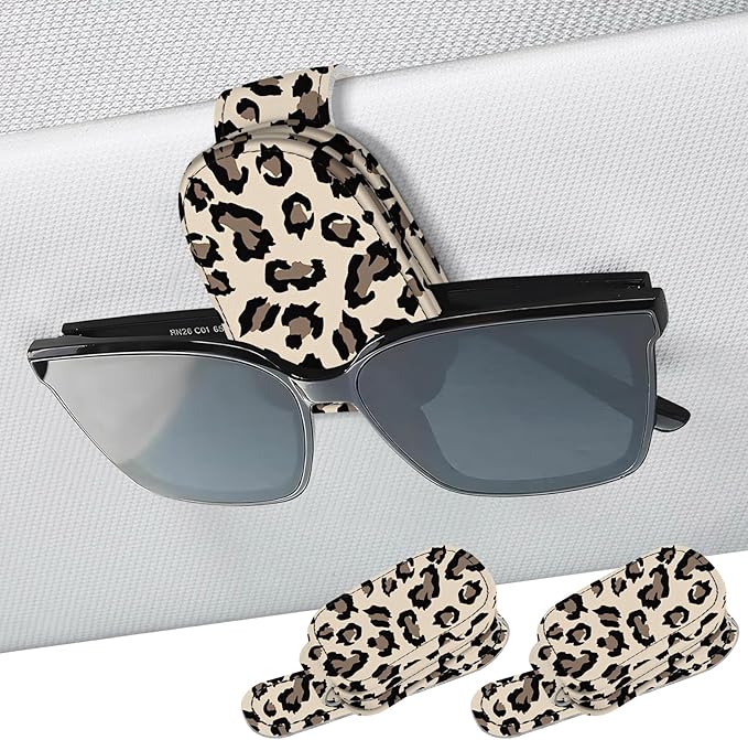 2 Pack Sunglass Holder for Car Visor, Universal Magnetic Car Sunglass Holder for Different Size Eyeglasses, Car Visor Accessories (Leopard-Yellow)