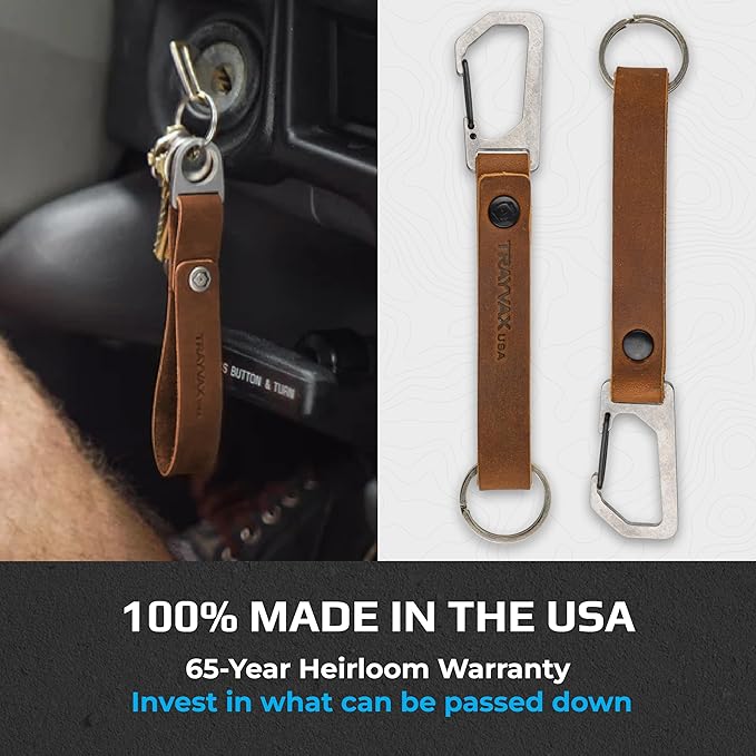 Trayvax Keyton Leather Keychain, Quick Release Carabiner Clip Key Chain for Men and Women, Stainless Steel