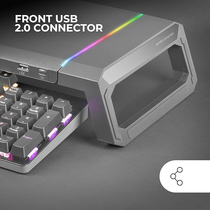 Mars Gaming MGS-ONE Black, Chroma RGB Monitor Stand, Adjustable Size, Smartphone and Tablet Stand, Front USB 2.0