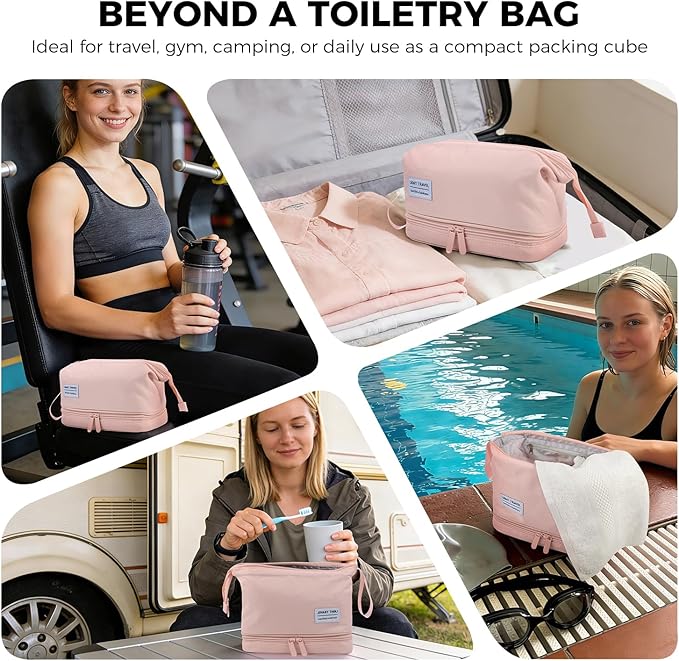 SINLAND Travel Toiletry Bag Water-resistant with Hanging Hook for Womens Large Packing with Waterproof Wet/Dry Compartment Travel Shower Bags Travel Toiletry Organizer Dopp Kit Shaving Bag