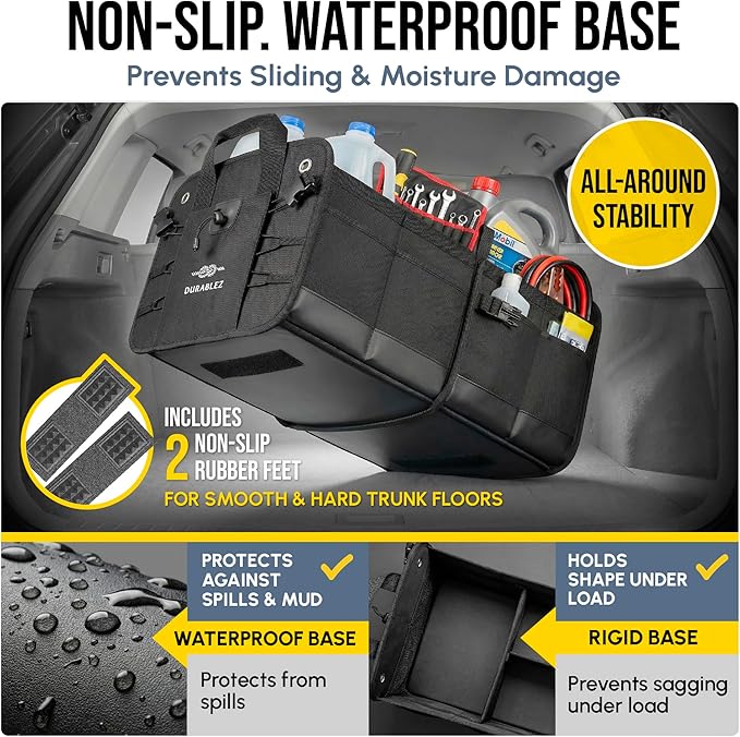 XL Modular Trunk Organizer System – 4 Section Extra Large Car Cargo Organizer for SUVs, Trucks & Cars – Foldable Multi-Compartment Storage, Heavy Duty 1680D Oxford – Black