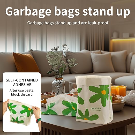 Disposable Car Garbage Bin Bags 60 PCS, Leak-proof Cleaning and Vomit Bags, Recycled HDPE, Easy Stick-On and Stand Design, Disposable Small Garbage Bags