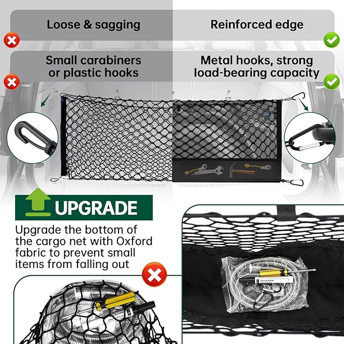 Envelope Truck Bed Cargo Net for Pickup & SUV Universal Compatible with Ford F150 & Maverick, Toyota Tacoma, Chevy Silverado, GMC Sierra Accessories Mesh Storage Tailgate Net with Metal Hooks 50 x 18