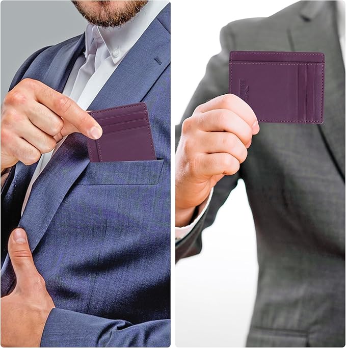 Ultra Slim Leather Wallet Just 0.12 Thick, 6 Card Slots, RFID Blocking, Soft, Durable, Minimalist Genuine Leather, Credit Card Holder for Men & Women Great Gift
