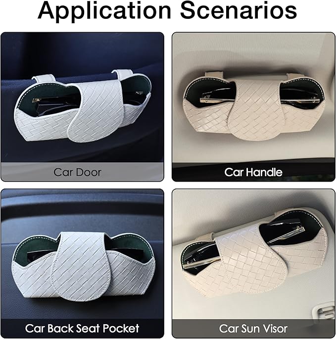 KINIVA Sunglasses Holder for Car Visor Leather Glasses Case with Clips for Car Visor Automotive Interior Visor Accessories Apply to All Car Models (09 Beige)