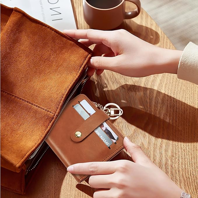 Airkit Small Wallets Woman RFID Blocking Leather Credit Card Holder - with ID Window - Card Wallets for Women - with Zipper Coin Purse - Keychain Wallet