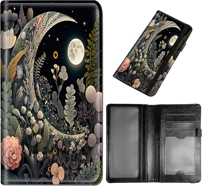 DEGDFSGR Checkbook Cover PU Leather Checkbook Covers for Women for Duplicate Checks, Check Book Covers with RFID Blocking Function for Personal Checkbook, Moon Flowers Night