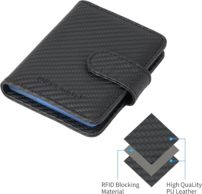 Wisdompro Credit Card Holder, Slim Leather RFID Blocking Wallet Debit Card Protector Organizer Case (20 Card & 7 Memory Card Slots)-Vertical Microfiber Black
