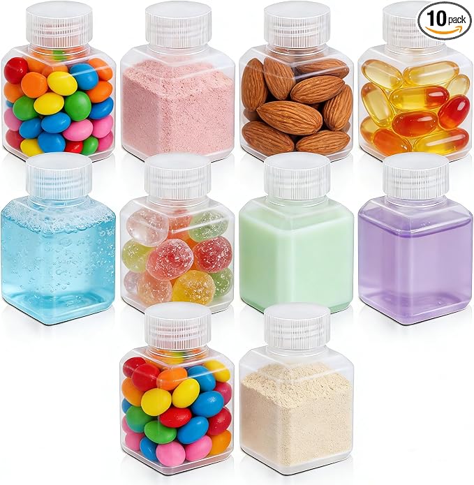 1.4oz/40ml Leak Proof Plastic Bottles with Caps for Liquids Sample, Reusable Small Bottles Containers for Travel, Camping and Hiking (Translucent, 10 Pcs)