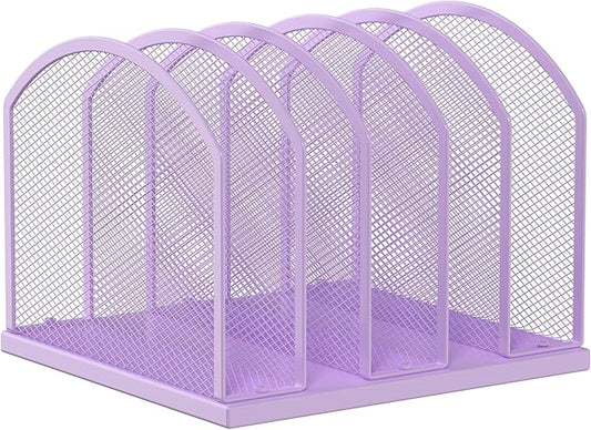 Gawerk 5-Section Vertical Desktop Organizer, 5-Section Mesh File Folder Stand Sorter for Office Home Classroom Organization (1, Purple)