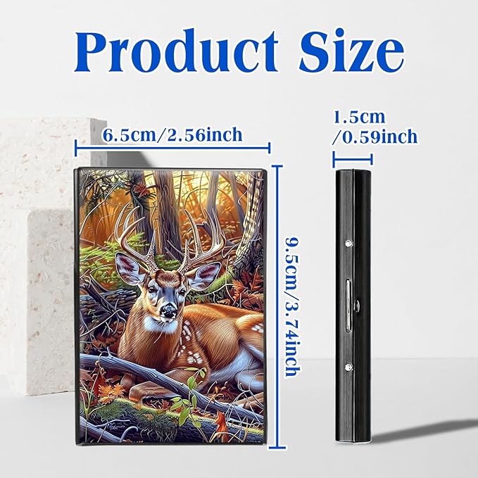RFID Blocking Credit Card Holder - Slim Metal Wallet for Women & Men,Deer In Forest Design Stainless Steel Business Card Case,Compact Pocket Organizer for Travel & Daily Use