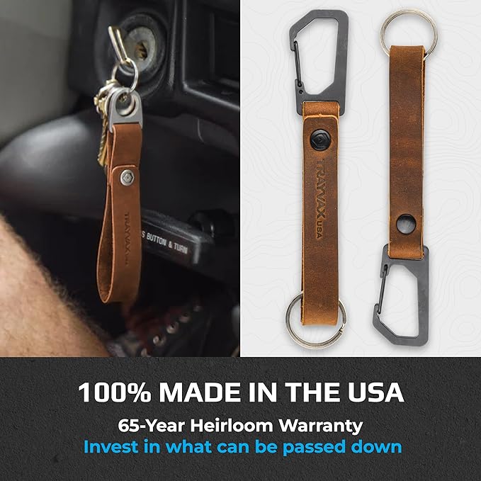 Trayvax Keyton Leather Keychain, Quick Release Carabiner Clip Key Chain for Men and Women, Stainless Steel
