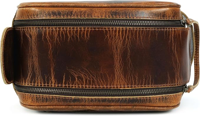 Toiletry Bag | Leather Dopp Kit for Men & Women with Multiple Compartments, Water-Resistant, Durable, Stylish | Portable Grooming Organizer for Shaving, Makeup, Essentials (Brown)