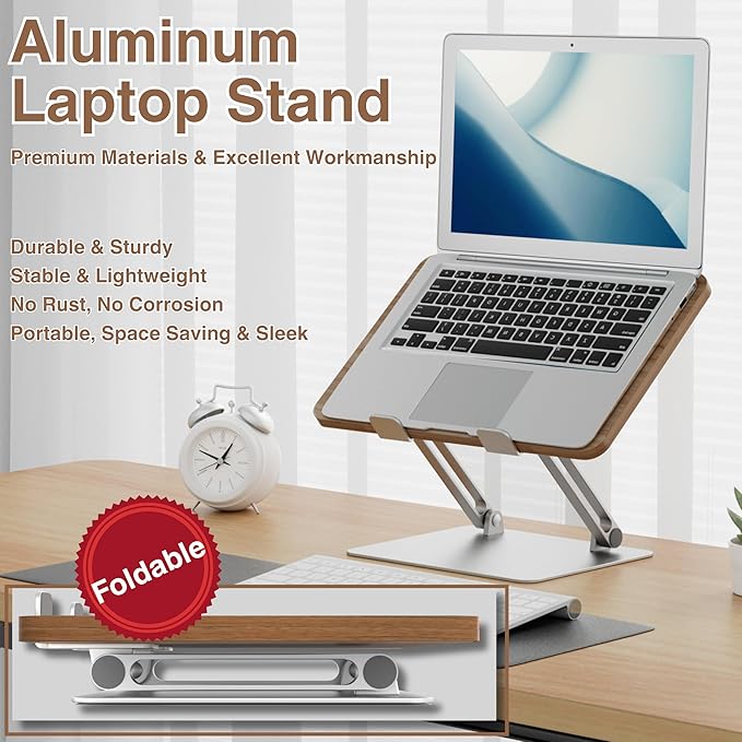 AVARO Adjustable Laptop Stand ??Ergonomic Laptop Stand with Customizable Height & Angle, Robust Design Laptop Riser for Desk, Portable, Foldable & Durable Computer Stand for Home or Office Use
