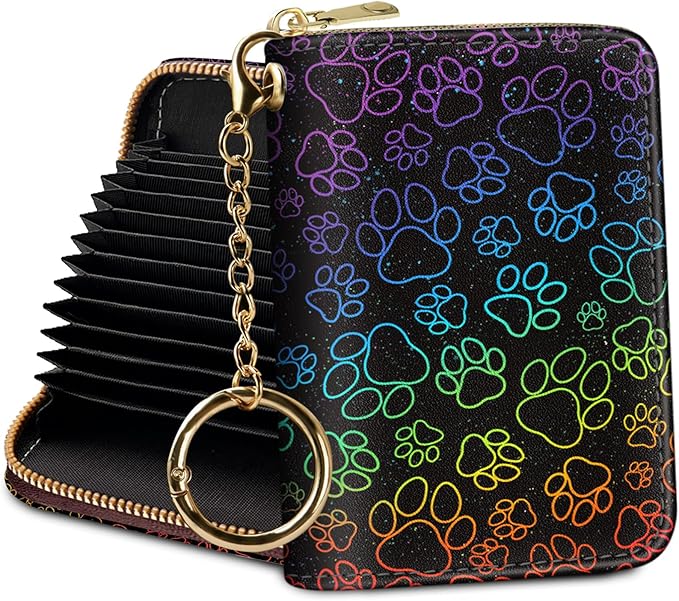 Credit Card Holder RFID Wallet, Small Card Holder Wallet for Women with Keychain Zipper, Funny Leather Print Credit Card Wallets Accordion Gift