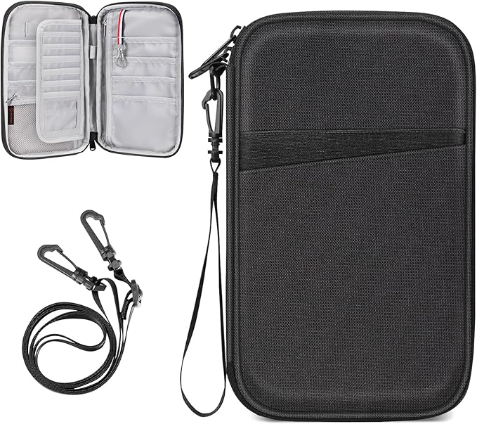 FINTIE Family Passport Holder for Travel, 6 People Big Capacity RFID Blocking Travel Document Organizer Clutch Bag with Pen Holder Keychain Credit Cards Case Cover for Women Men, Black