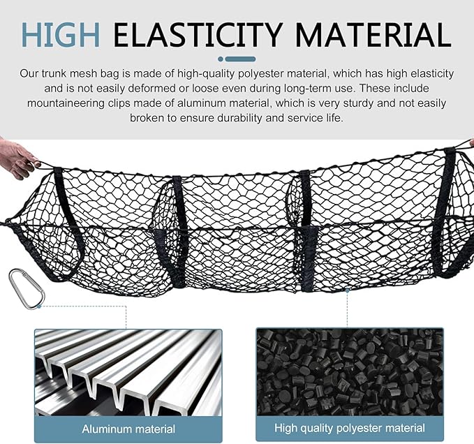 Car Cargo Net, Expandable Three-Compartment Trunk Luggage Net with High-Elastic Mesh Surface, Heavy-Duty Cargo Organizer with 4 Carabiners, Universal Car Storage Accessory (Black)