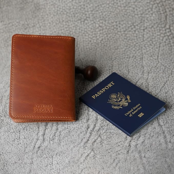 PEGAI Personalized Leather, Passport Holder For Travel | Handmade Passport Wallet Cover Case | Travel Document Holder, Passport Cover for Men, Women, and Family | Pike (Alpine Whiskey)