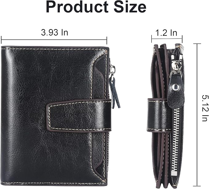 Lavemi Small Compact Women Wallet RFID Blocking Genuine Leather Bifold Purse with ID Windows